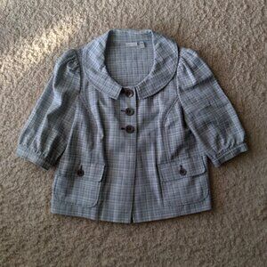 Semantiks Tweed Like Cotton Puff Sleeve Jacket with Oversized Buttons Size Small